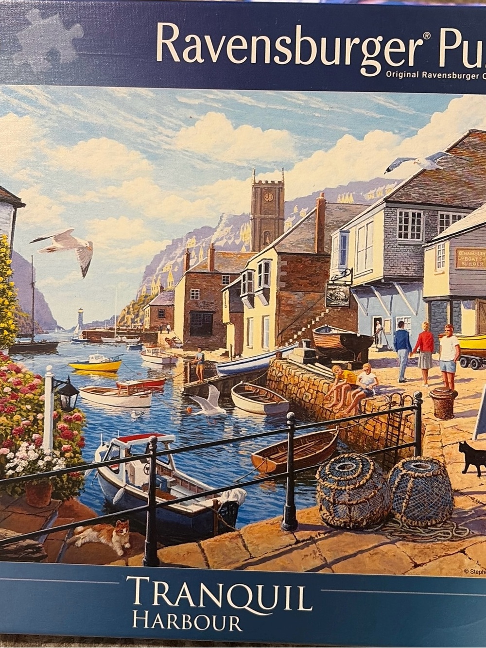 Ravensburger Tranquil Harbour Coastal Print - Blue, Cream, Brown